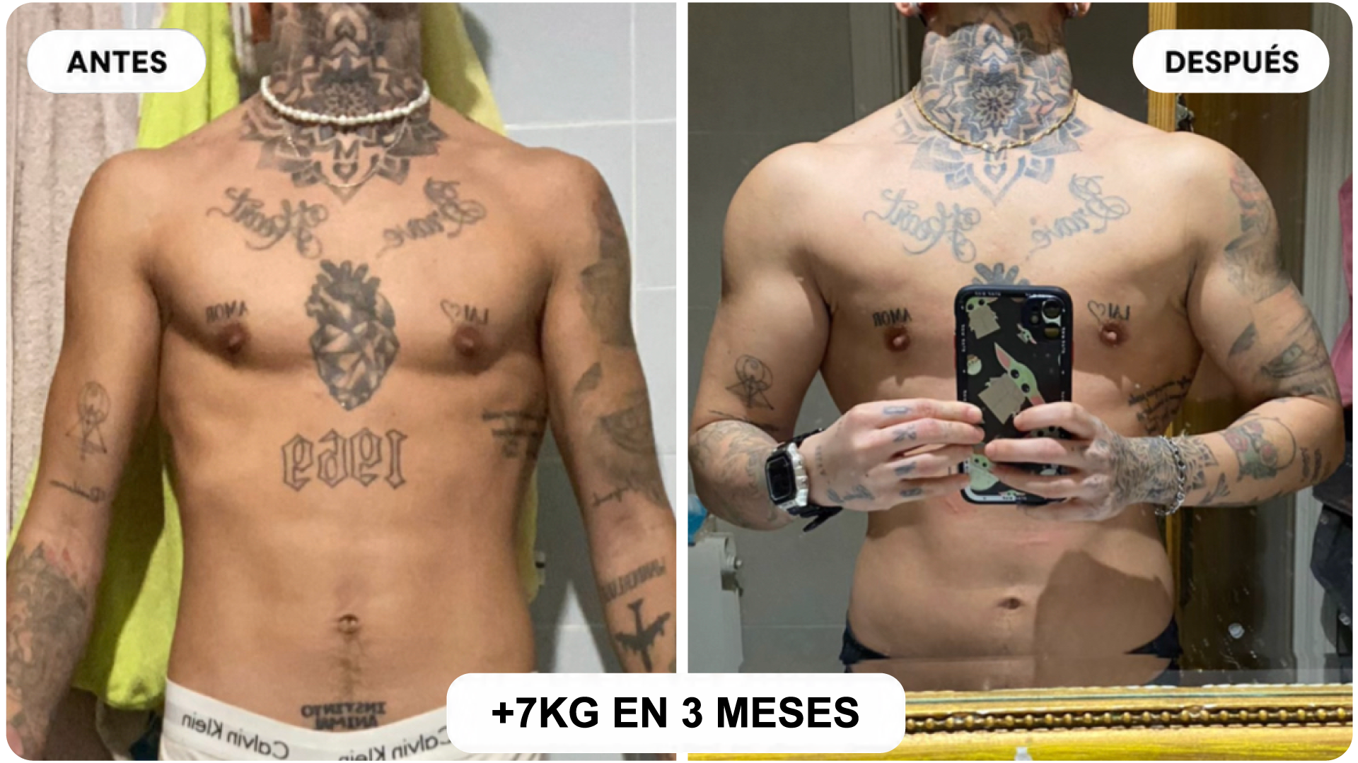 Transformación de Leo: antes y después de ganar 7 kg en 3 meses